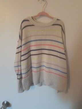 GAP Kids Cream Crewneck Sweater with Multicolor Stripes